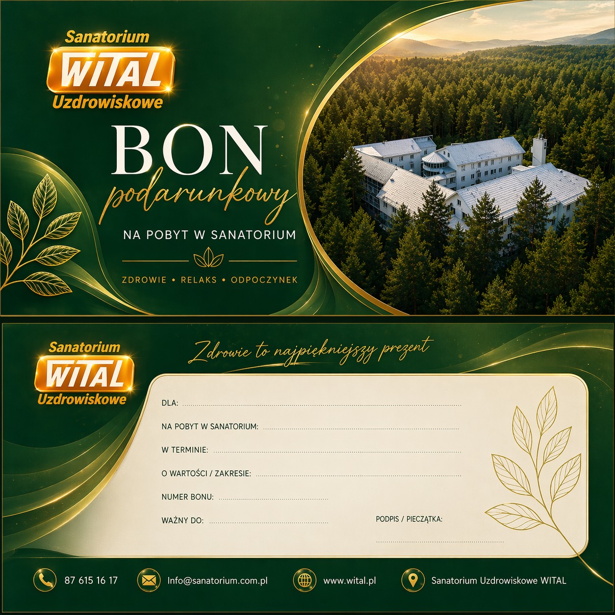 Bon podarunkowy na pobyt w Sanatorium Uzdrowiskowym WITAL — zdrowie, relaks, odpoczynek